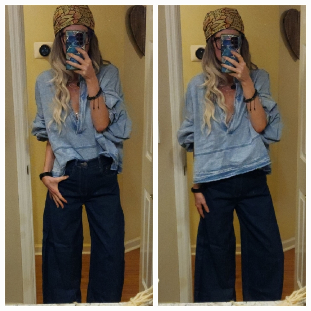 Zara Dark Blue Wide Leg Jeans - High Waist Flare - Picture 3 of 5